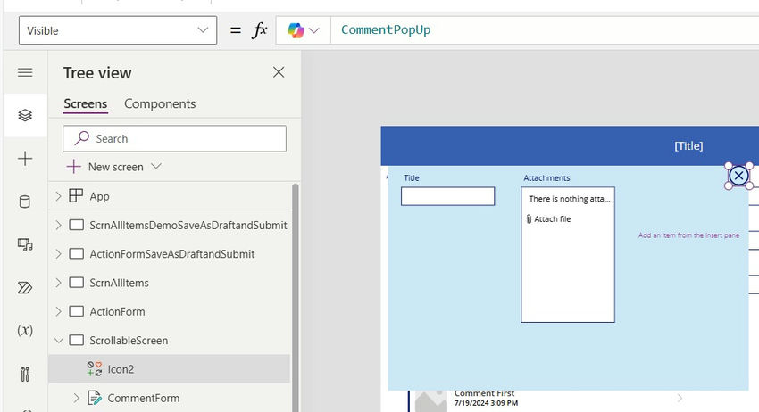 Set visible property